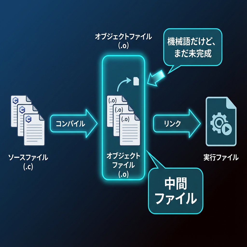ビルドプロセスにおけるオブジェクトファイルの位置