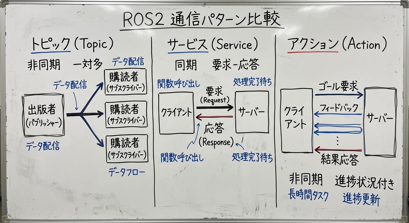 ROS2通信パターン比較（図）
