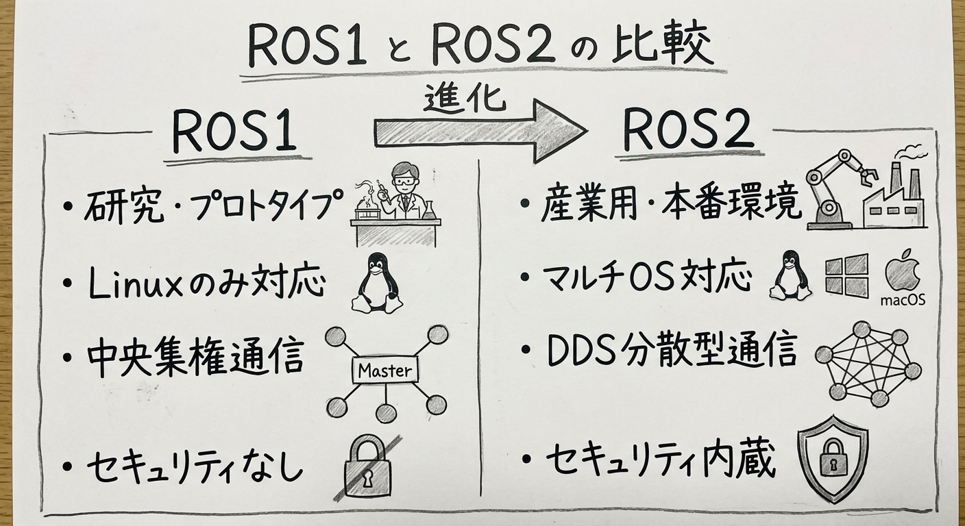 ROS1 vs ROS2 比較図