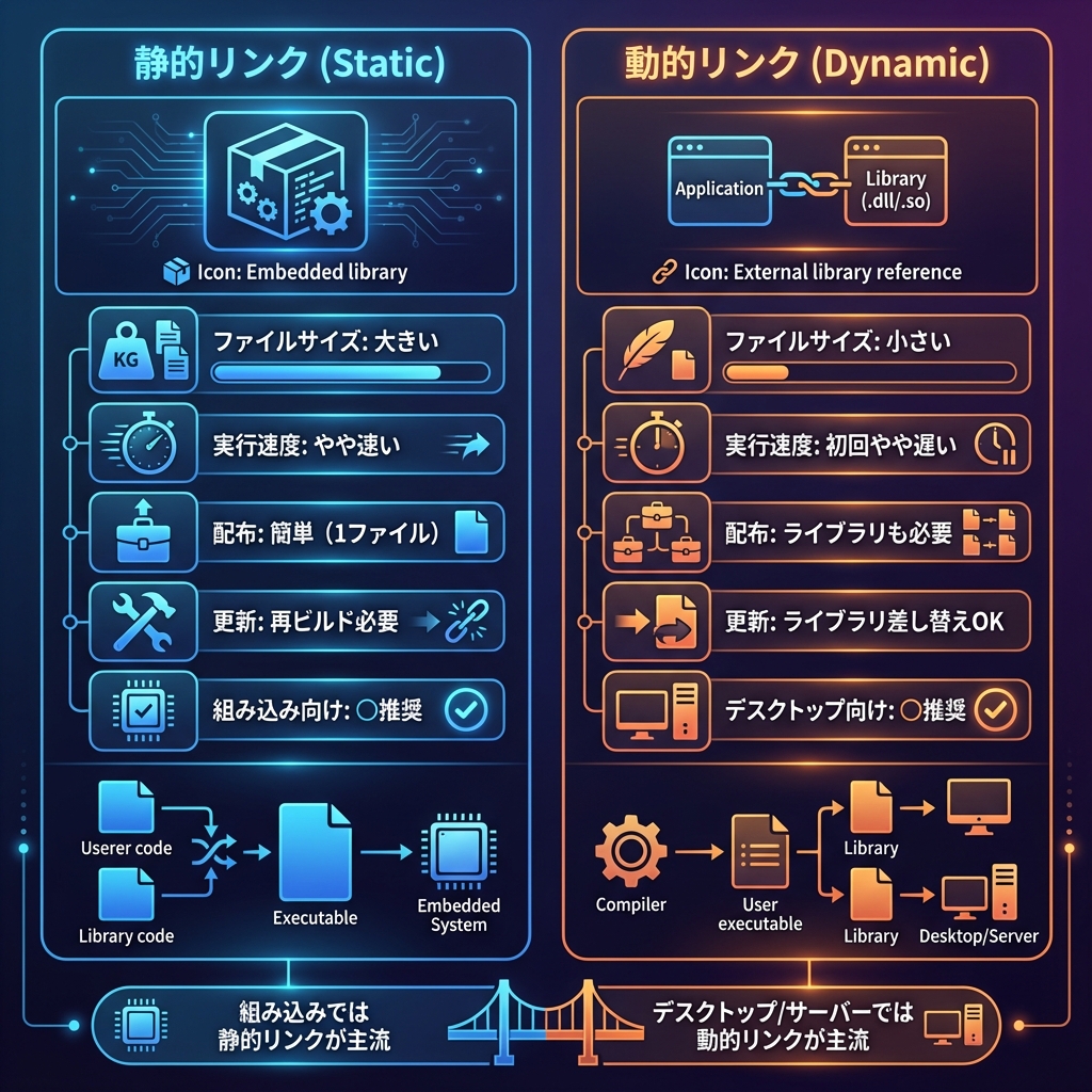 静的リンクと動的リンクの比較