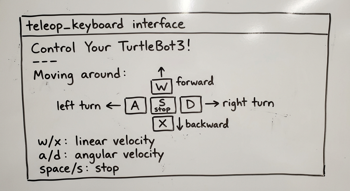 teleop_keyboardの起動画面（操作ガイド表示）