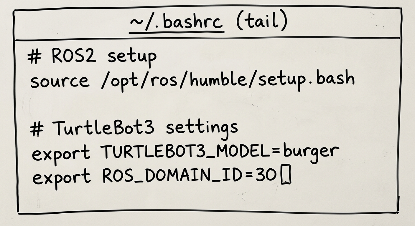 .bashrcの設定確認画面（環境変数3行）