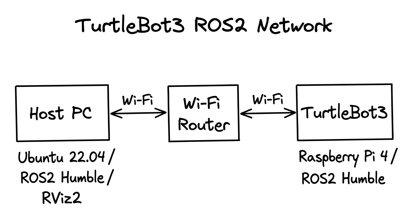 ホストPC・TurtleBot3・Wi-Fiルーターのネットワーク構成図