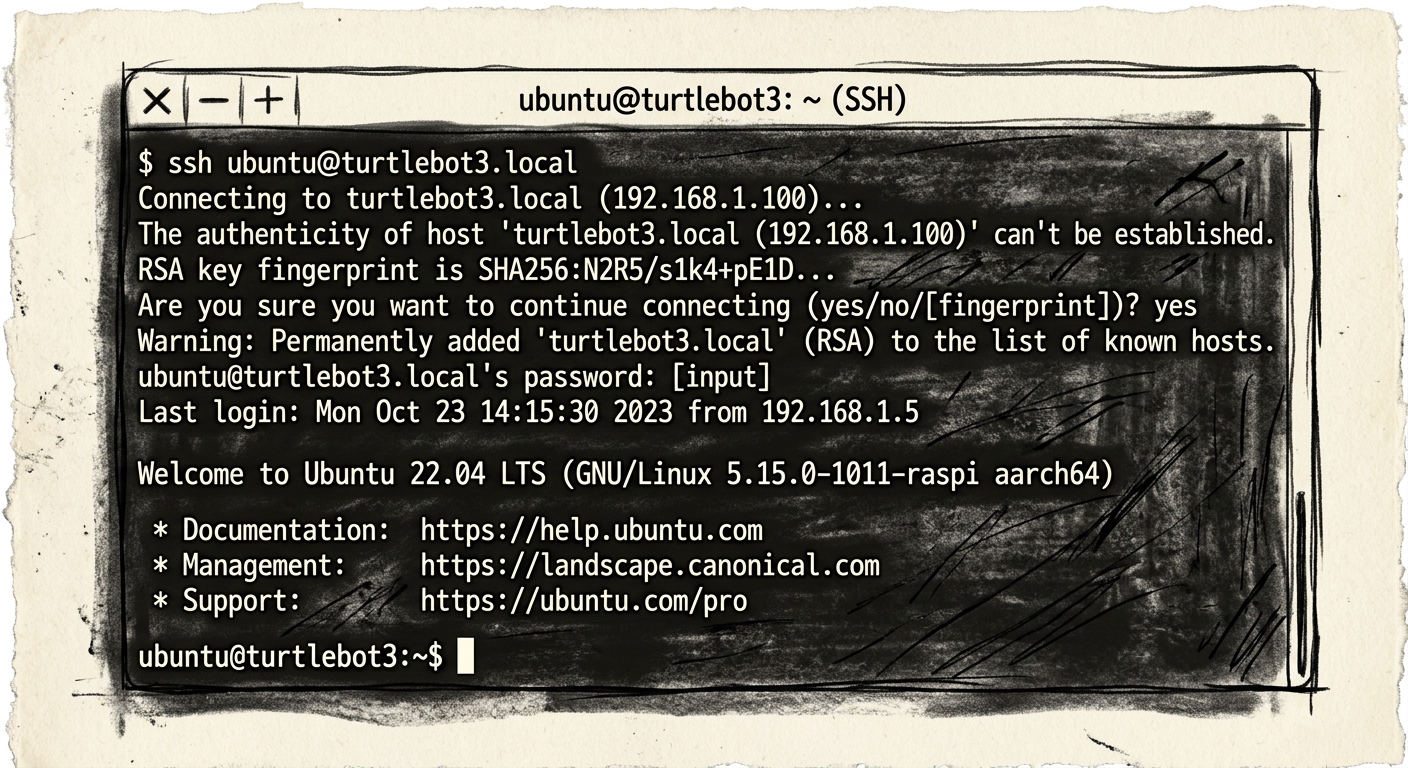 SSH接続成功画面（ubuntu@turtlebot3）